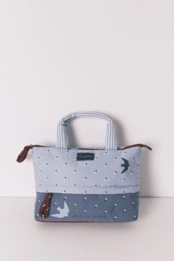 Большая синяя косметичка с принтом птиц