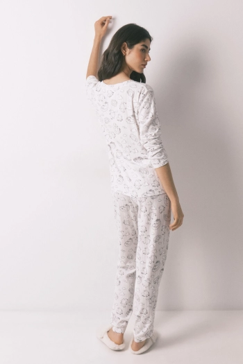 Длинная пижама из мягкого трикотажа в рубчик с принтом Moomin