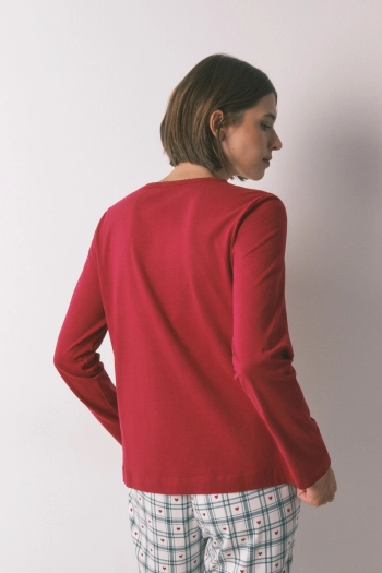 Красная футболка с длинными рукавами из 100% хлопка