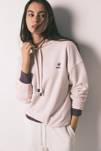 Свитшот с капюшоном из хлопкового флиса, розовый