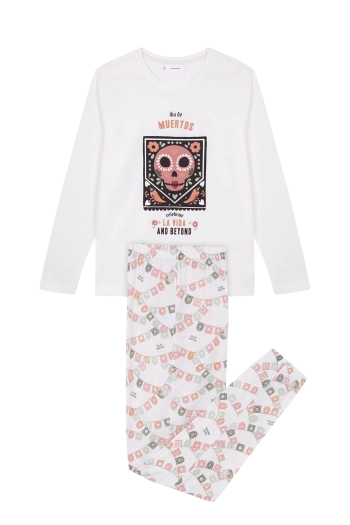 Длинная пижама "Día de muertos" из хлопка цвета слоновой кости