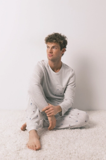 Довга чоловіча піжама бавовняна сіра