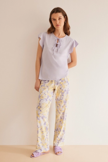 Пижама сиреневая с цветочным принтом из хлопка
