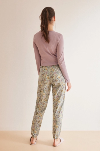 Длинные узкие пижамные штаны из хлопка с цветочным принтом