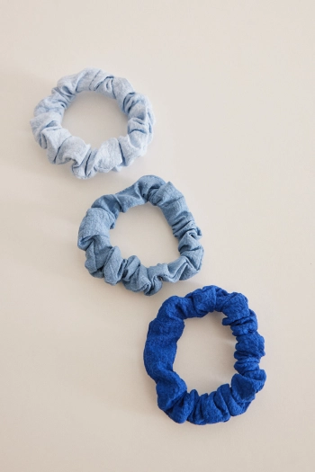 Набір із трьох пар гумок для волосся синього, темно-синього та джинсового кольору
