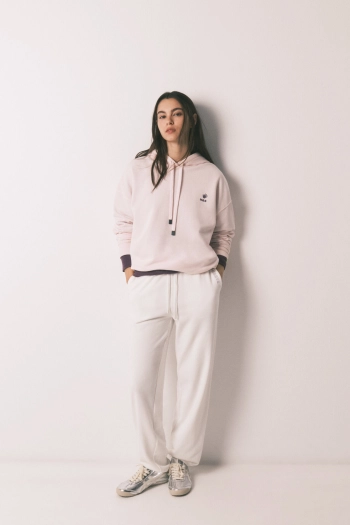 Свитшот с капюшоном из хлопкового флиса, розовый