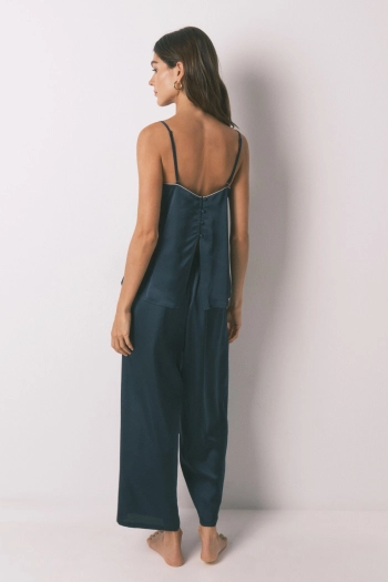 Синяя длинная атласная пижама