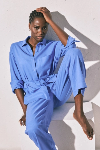 Рубашка длинная льняная синяя