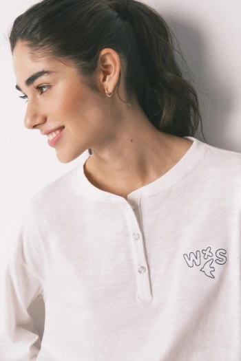 Біла футболка з довгим рукавом зі 100% бавовни