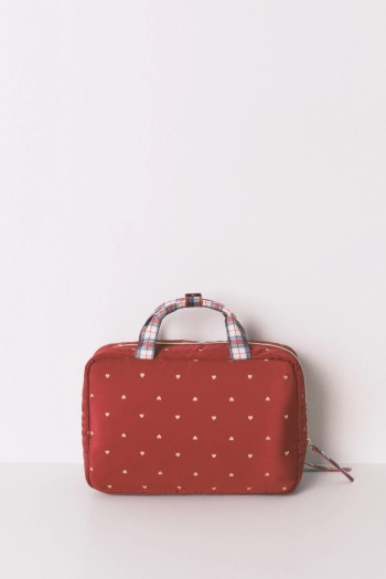 Велика червона нейлонова косметичка з принтом у вигляді сердець
