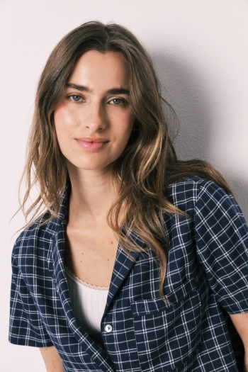 Синя бавовняна класична піжама в клітинку