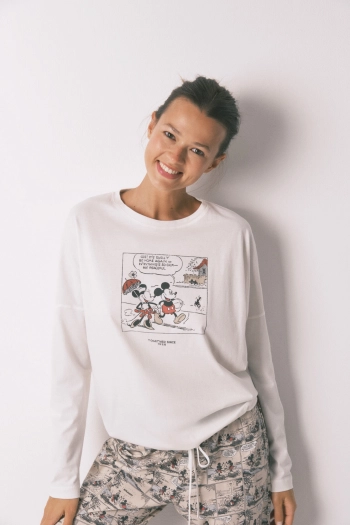 Довга піжама Mickey Mouse білого кольору з бавовни