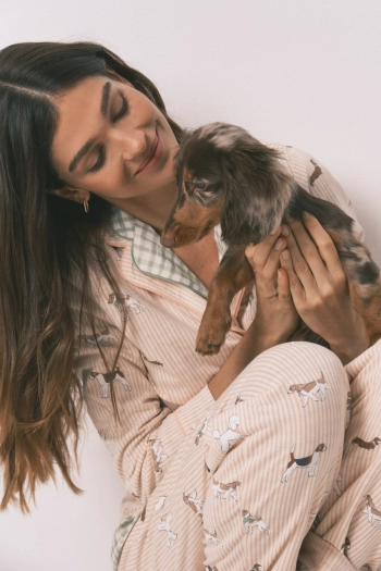 Длинная пижама из хлопка с принтом полосок и собачек