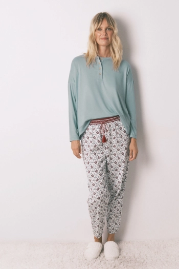 Длинные хлопковые брюки с цветочным принтом