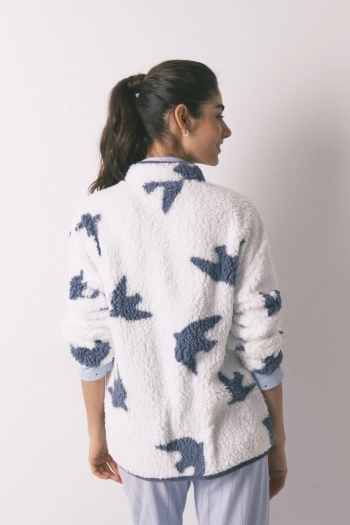 Короткий білий халат з принтом пташок