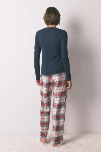 Длинные хлопковые брюки с красным клетчатым принтом