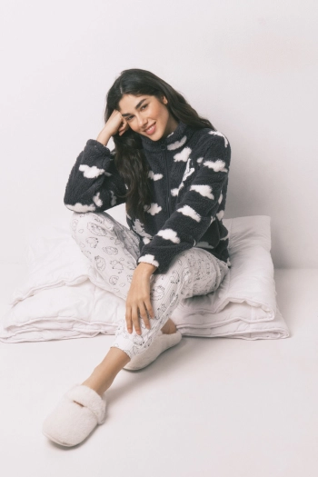 Короткий флісовий халат сірого кольору з принтом Moomin