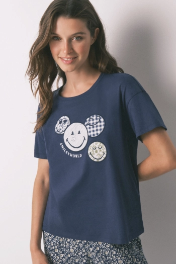 Синяя хлопковая пижама Smiley