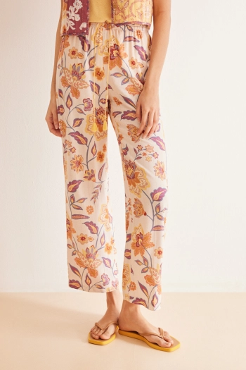 Длинные брюки из вискозной ткани с милым разноцветным принтом пейсли. Идеально подходят для сна, отд