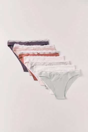 Набор из 7 трусиков-бразилиана из хлопка с кружевом и бантиком