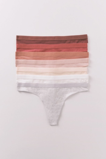 Набор из 7 хлопковых трусиков-танга с логотипом