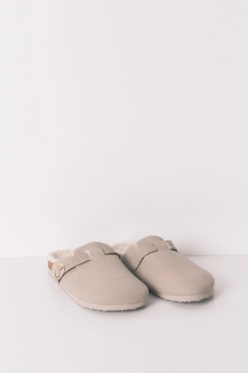 Сірі капці-сабо з хутром