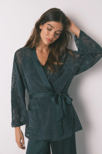 Зелений атласний піжамний комплект