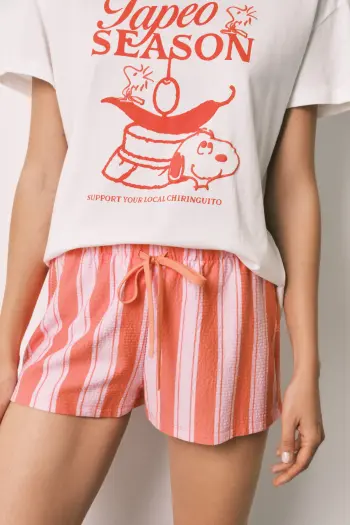 Короткая хлопковая пижама в полоску Snoopy