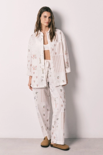 Длинные брюки из 100% хлопка с цветочным принтом