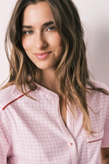 Піжама довга бавовняна в смужку з коротким рукавом