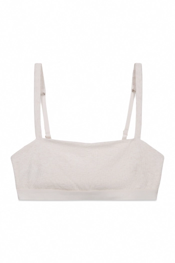 Бежевый хлопковый бюстгальтер-топ в рубчик