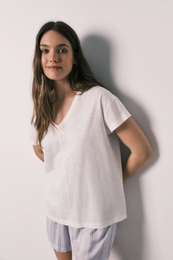 Короткая пижама в полоску из хлопка и вискозы