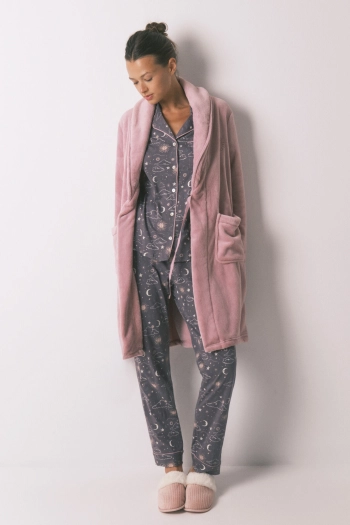 Рожевий оксамитовий халат міді з флісу
