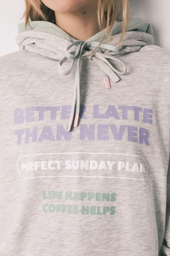 Свитшот с капюшоном из хлопкового флиса, серый