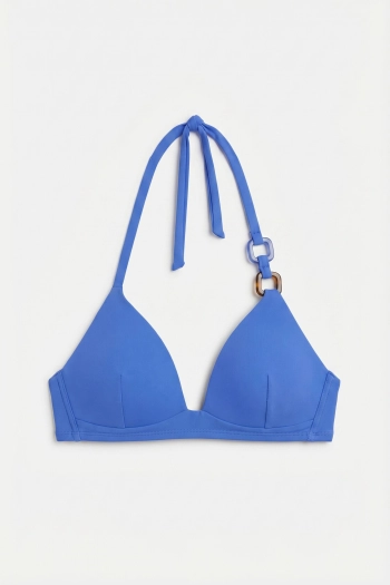 Синій трикутний топ бікіні з фіксованими чашками