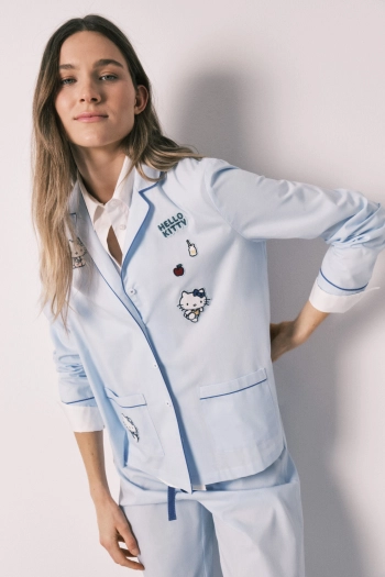 Синяя хлопковая пижама рубашечного кроя Hello Kitty