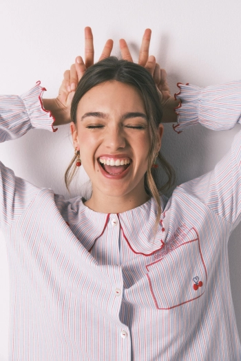 Довга бавовняна піжама з комірцем