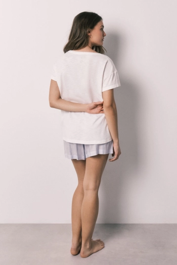 Короткая пижама в полоску из хлопка и вискозы