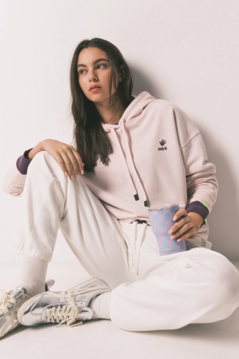 Свитшот с капюшоном из хлопкового флиса, розовый