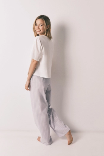 Довга бавовняна піжама з принтом у смужку