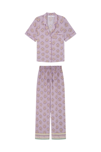 Класична фіолетова піжама з короткими рукавами та квітковим принтом