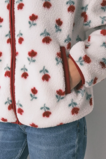 Білий халат із квітковим принтом зі штучної овчини