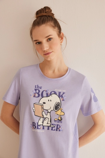 Бузкова нічна сорочка Snoopy з бавовни