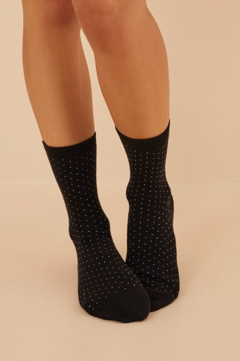 Чорні довгі бавовняні шкарпетки в горошок