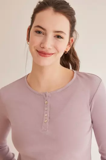 Фиолетовая футболка Henley с длинными рукавами из хлопка