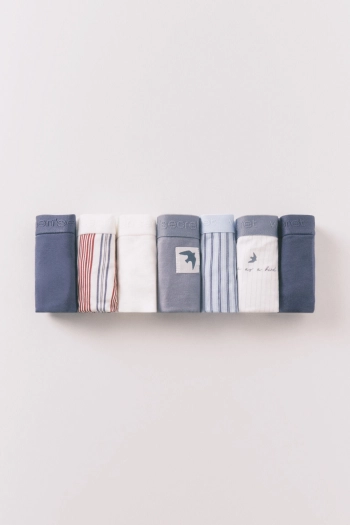 Набір із 7 класичних трусиків із бавовни синього кольору з логотипом