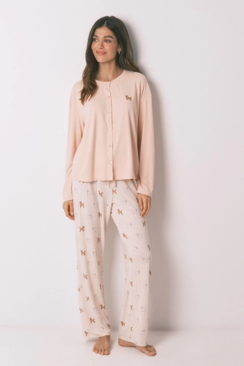 Довга піжама зі м’якої трикотажної тканини, з принтом собачок