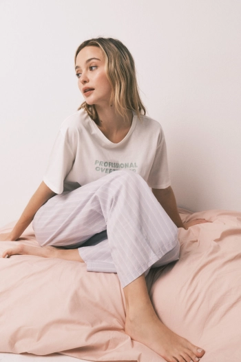 Довга бавовняна піжама з принтом у смужку