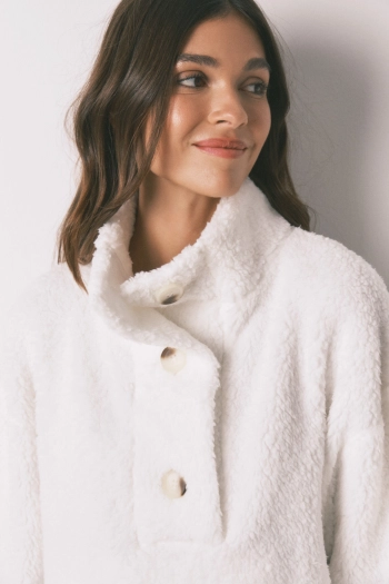 Халат миди из мягкого флиса с высоким воротником