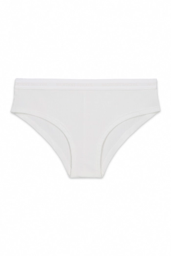 Белые широкие трусики-бразилиана из хлопка в рубчик